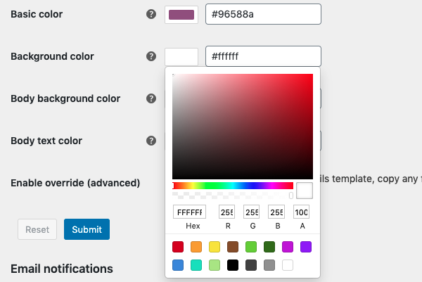 wp stripe express email style setting