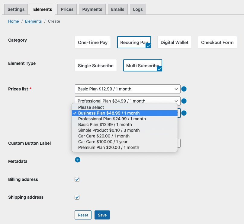 wp stripe express create recuring