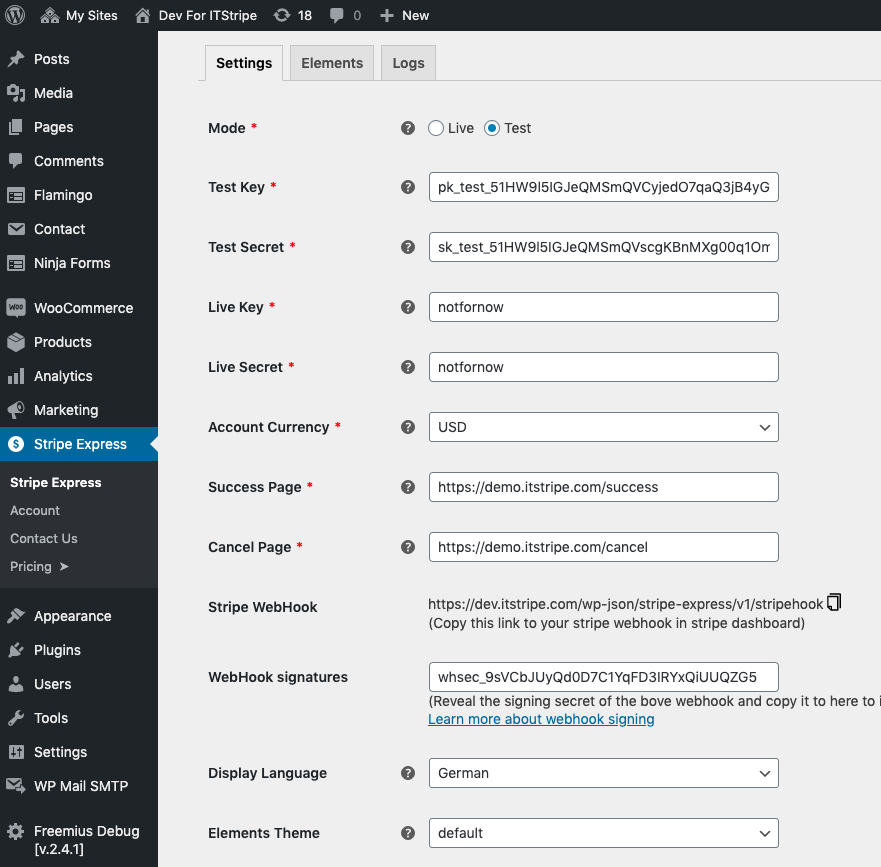 wp stripe express full setting