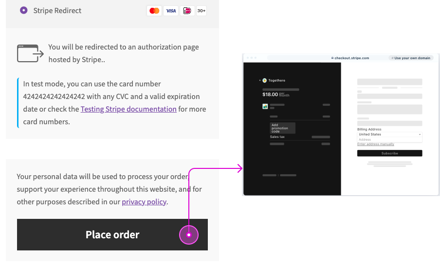 woocommerce stripe checkout redirection